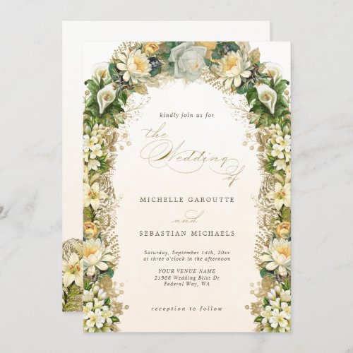 Elegant Gold White Floral Arch Wedding Invitation