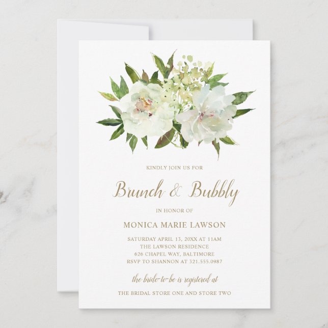 Elegant Gold White Floral Modern Bridal Shower Invitation (Front)