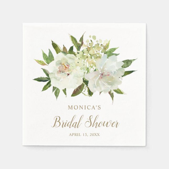 Elegant Gold White Floral Modern Bridal Shower Napkins (Front)
