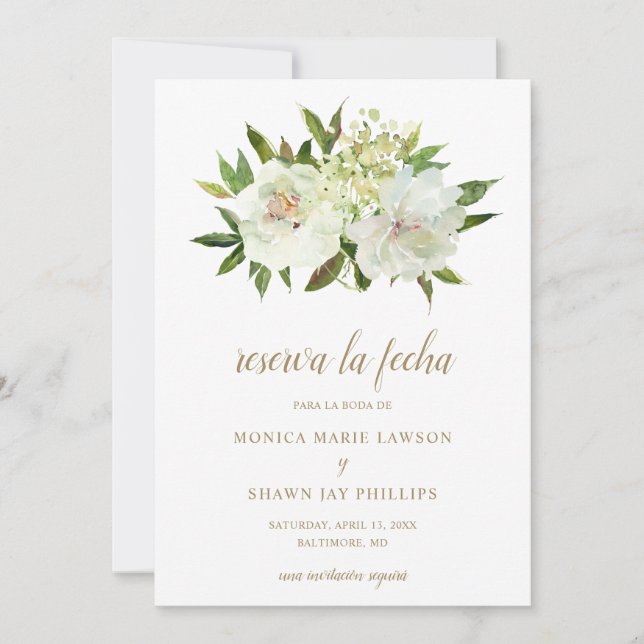 Elegant Gold White Floral Modern Spanish Wedding Save The Date (Front)