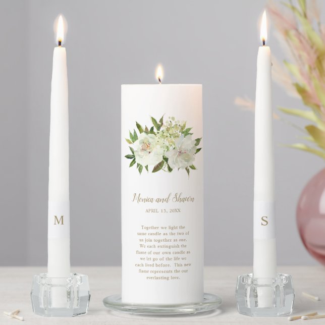 Elegant Gold White Floral Modern Wedding Unity Candle Set (In Situ)