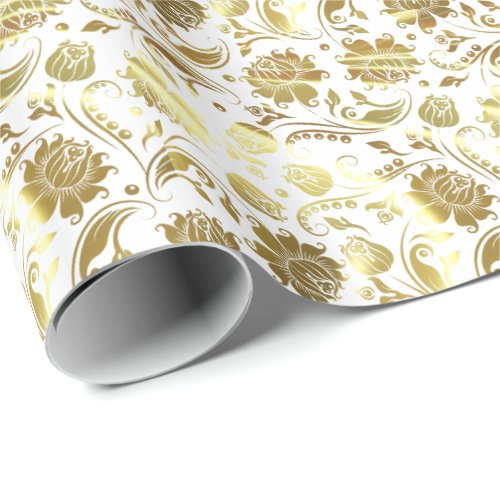 Elegant Gold  White Floral Pattern Wrapping Paper