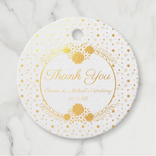 Elegant Gold White Floral Thank You Spring Wedding Foil Favor Tags