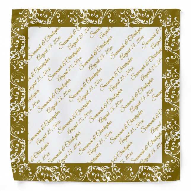 Elegant Gold & White Frilly Border Wedding Bandana (Front)