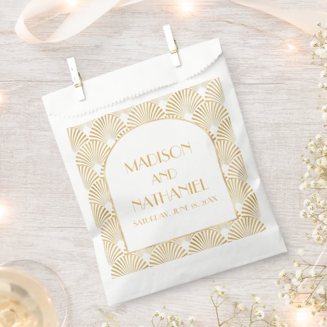 Elegant Gold White Geometric Art Deco Wedding Favor Bag (Clipped)