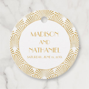 Elegant Gold White Geometric Art Deco Wedding Favor Tags