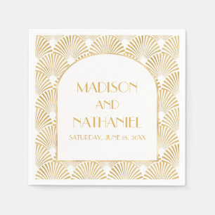 Elegant Gold White Geometric Art Deco Wedding Napkins