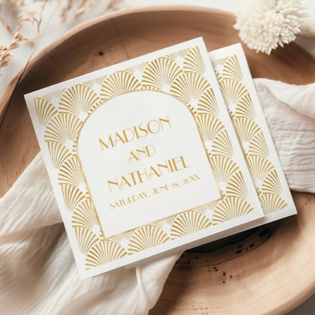 Elegant Gold White Geometric Art Deco Wedding Napkins (Creator Uploaded)
