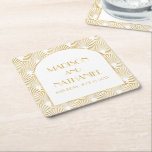 Elegant Gold White Geometric Art Deco Wedding Square Paper Coaster<br><div class="desc">These are Elegant Gold White Geometric Art Deco Wedding Paper Coaster!</div>