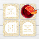 Elegant Gold White Geometric Art Deco Wedding Square Paper Coaster<br><div class="desc">These are Elegant Gold White Geometric Art Deco Wedding Paper Coaster!</div>