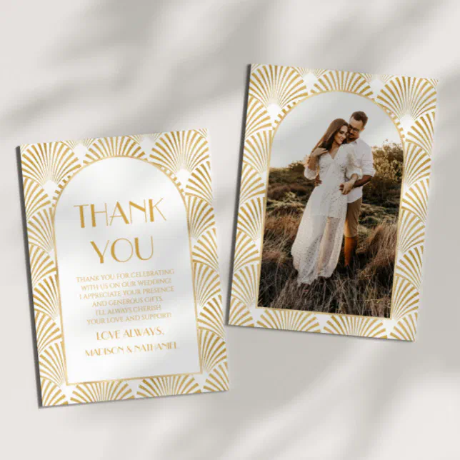 Elegant Gold White Geometric Art Deco Wedding Thank You Card | Zazzle
