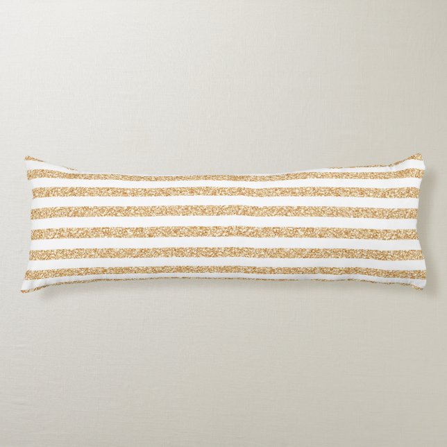 Elegant Gold White Glitter Stripes Sparkle Glam Body Pillow (Front)