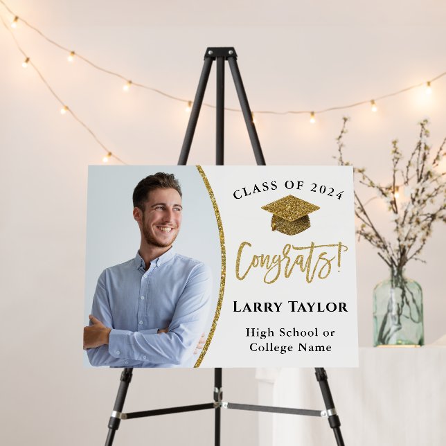 Elegant Gold White Graduate Photo Graduation Foam Board (In Situ (Stand))