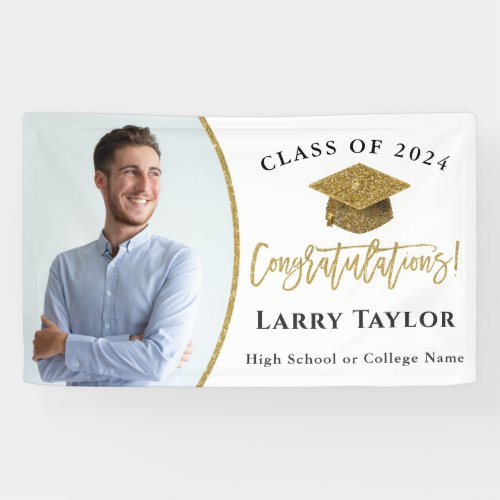 Elegant Gold White Graduate Photo Graduation Party Banner