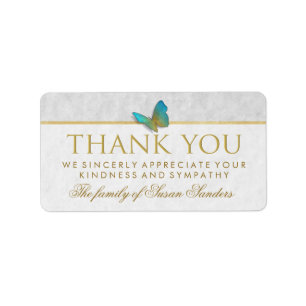 Elegant Gold, White & Gray Butterfly Thank You Label
