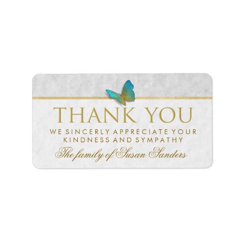 Elegant Gold White  Gray Butterfly Thank You Label