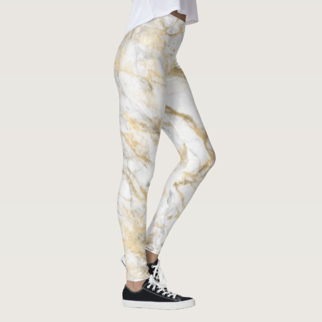 Elegant Gold White Gray Marble Leggings (Right)