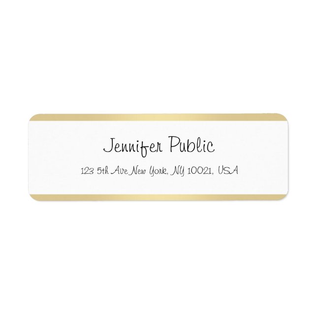 Elegant Gold White Hand Script Name Simple Modern Label (Front)