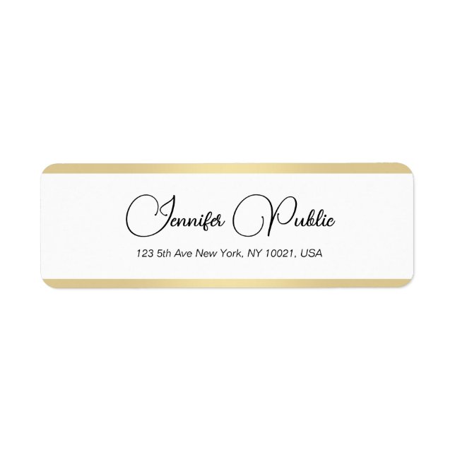 Elegant Gold White Hand Script Return Address Label (Front)