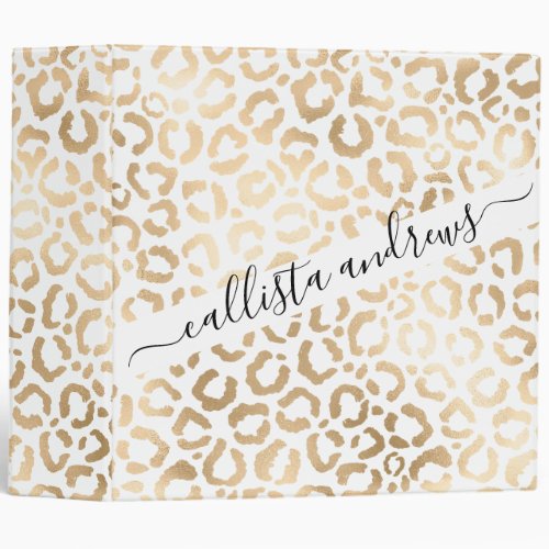 Elegant Gold White Leopard Cheetah Animal Print 3 Ring Binder