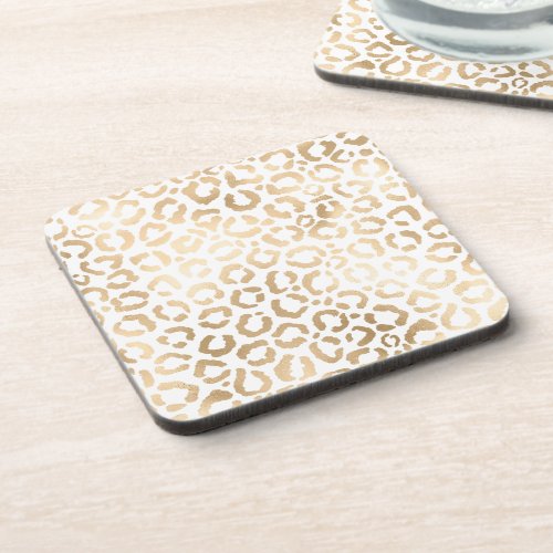 Elegant Gold White Leopard Cheetah Animal Print Beverage Coaster