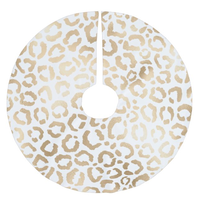 Elegant Gold White Leopard Cheetah Animal Print Brushed Polyester Tree Skirt (Front)