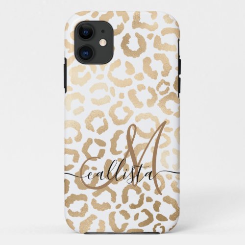 Elegant Gold White Leopard Cheetah Animal Print iPhone 11 Case