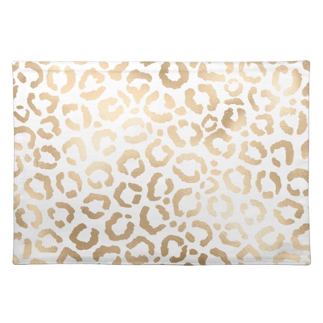 Elegant Gold White Leopard Cheetah Animal Print Cloth Placemat (Front)
