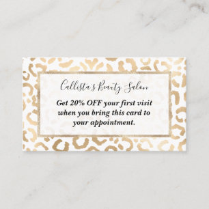 Elegant Gold White Leopard Cheetah Animal Print Discount Card