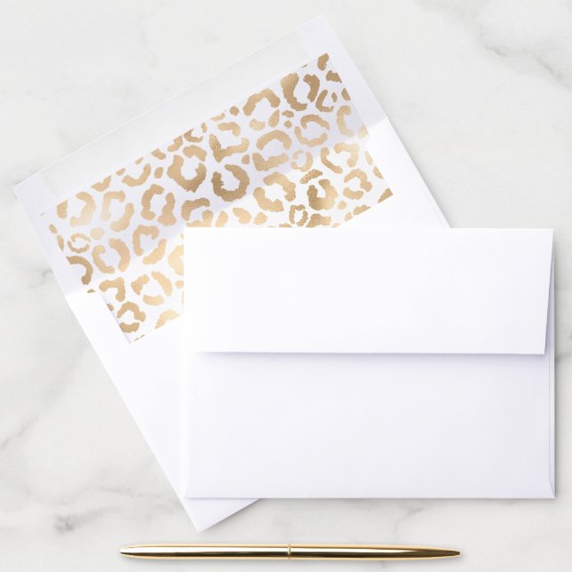 Elegant Gold White Leopard Cheetah Animal Print Envelope Liner (Desk)