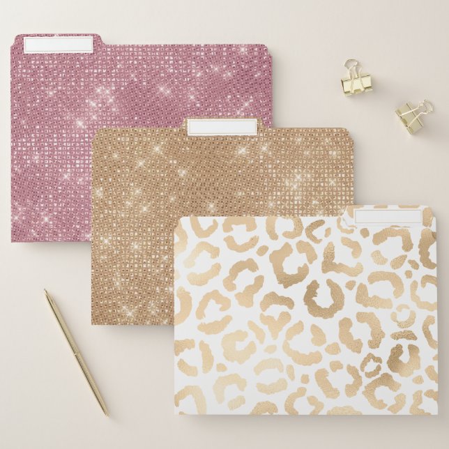 Elegant Gold White Leopard Cheetah Animal Print File Folder (Set)