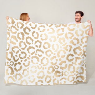 Elegant Gold White Leopard Cheetah Animal Print Fleece Blanket