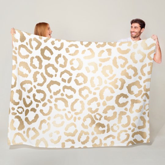 Elegant Gold White Leopard Cheetah Animal Print Fleece Blanket