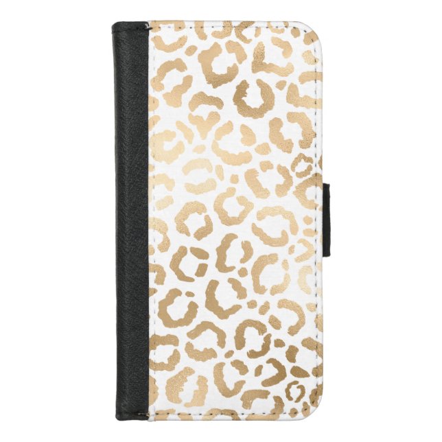 Elegant Gold White Leopard Cheetah Animal Print iPhone Wallet Case (Front)