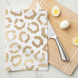 Elegant Gold White Leopard Cheetah Animal Print Kitchen Towel