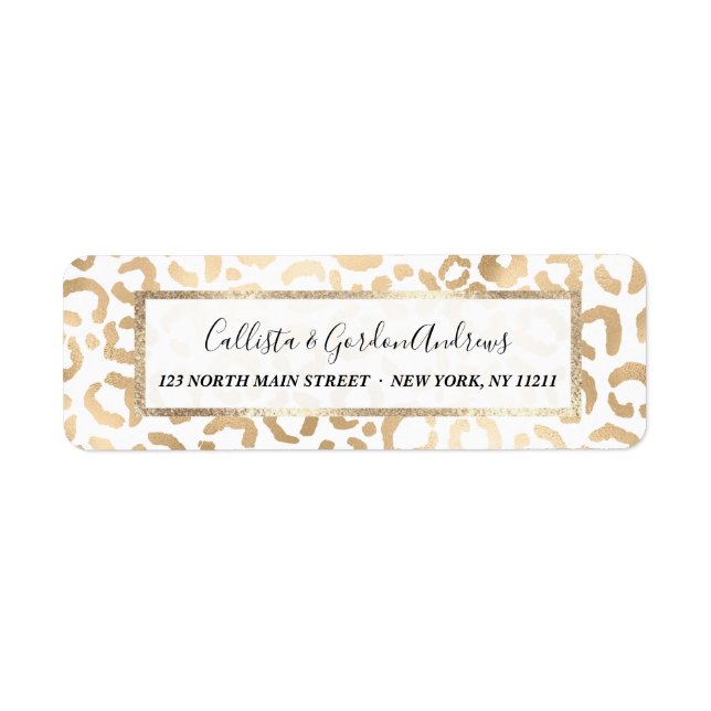 Elegant Gold White Leopard Cheetah Animal Print Label (Front)