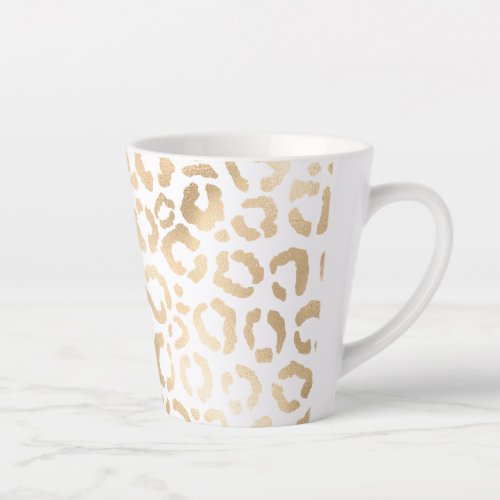 Elegant Gold White Leopard Cheetah Animal Print Latte Mug