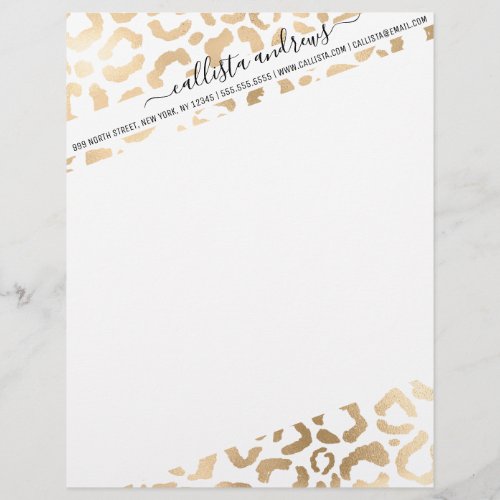 Elegant Gold White Leopard Cheetah Animal Print Letterhead