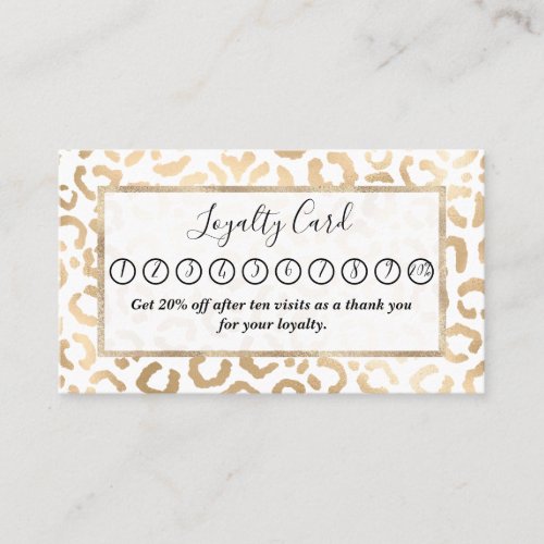 Elegant Gold White Leopard Cheetah Animal Print Loyalty Card