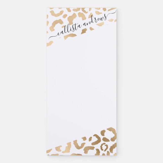 Elegant Gold White Leopard Cheetah Animal Print Magnetic Notepad (Front)