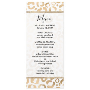 Elegant Gold White Leopard Cheetah Animal Print Menu