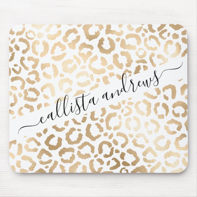 Elegant Gold White Leopard Cheetah Animal Print Mouse Pad (Front)