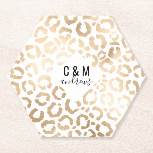 Elegant Gold White Leopard Cheetah Animal Print Paper Coaster