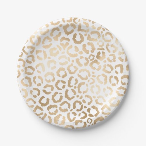 Elegant Gold White Leopard Cheetah Animal Print Paper Plates