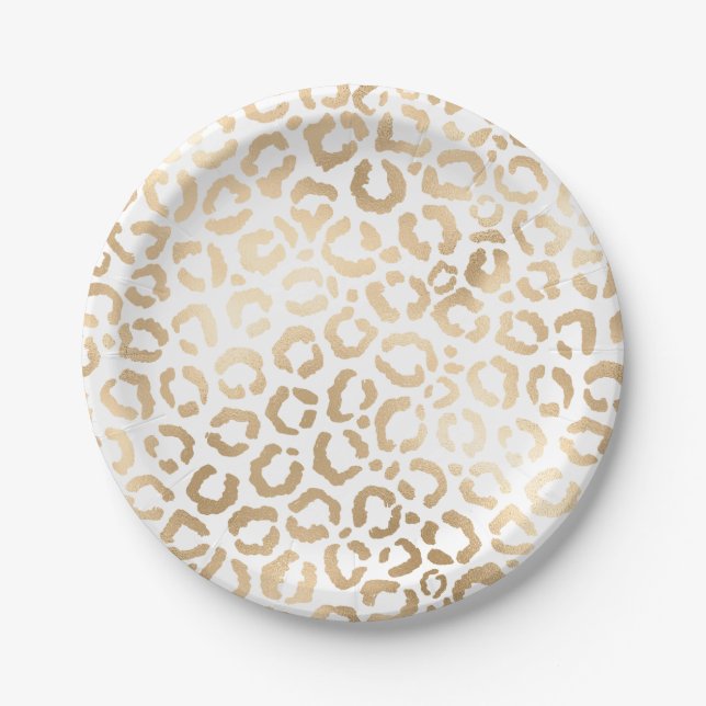 Elegant Gold White Leopard Cheetah Animal Print Paper Plates (Front)