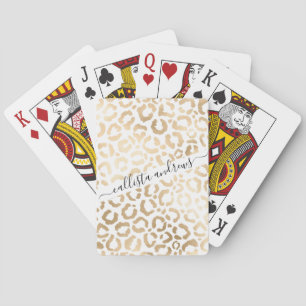 Elegant Gold White Leopard Cheetah Animal Print Poker Cards