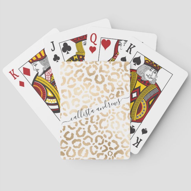 Elegant Gold White Leopard Cheetah Animal Print Poker Cards (Back)