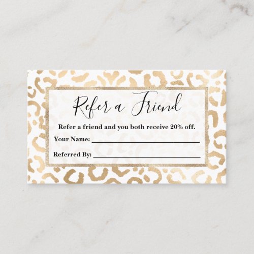 Elegant Gold White Leopard Cheetah Animal Print Referral Card