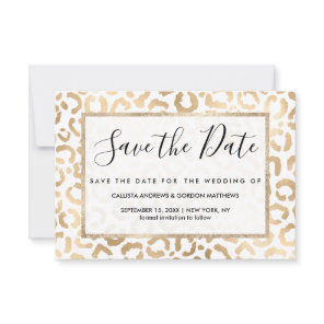 Elegant Gold White Leopard Cheetah Animal Print Save The Date