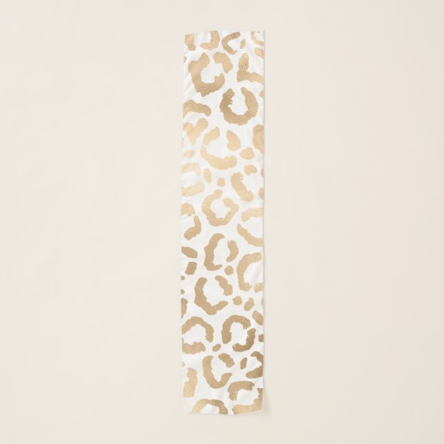 Elegant Gold White Leopard Cheetah Animal Print Scarf (Front)
